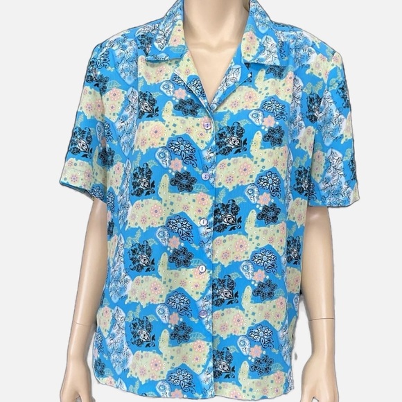 DonnKenny Tops - DonnKenny-Vintage Women’s Blue Floral Sleeve Button Down Shirt Size Large